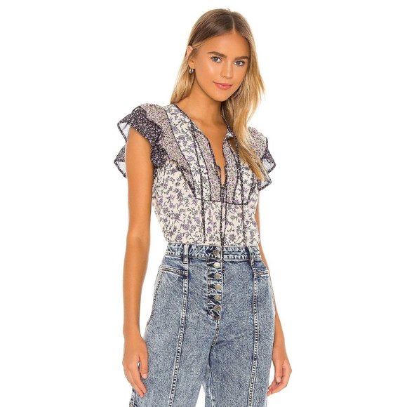 Ulla Johnson NWT Cora Purple Cream Double Flutter Tie Top 2 - Picture 4 of 9